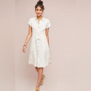 ANTHROPOLOGIE Maeve Elspeth Tie Front Short Sleeve Linen Midi Dress Size 6